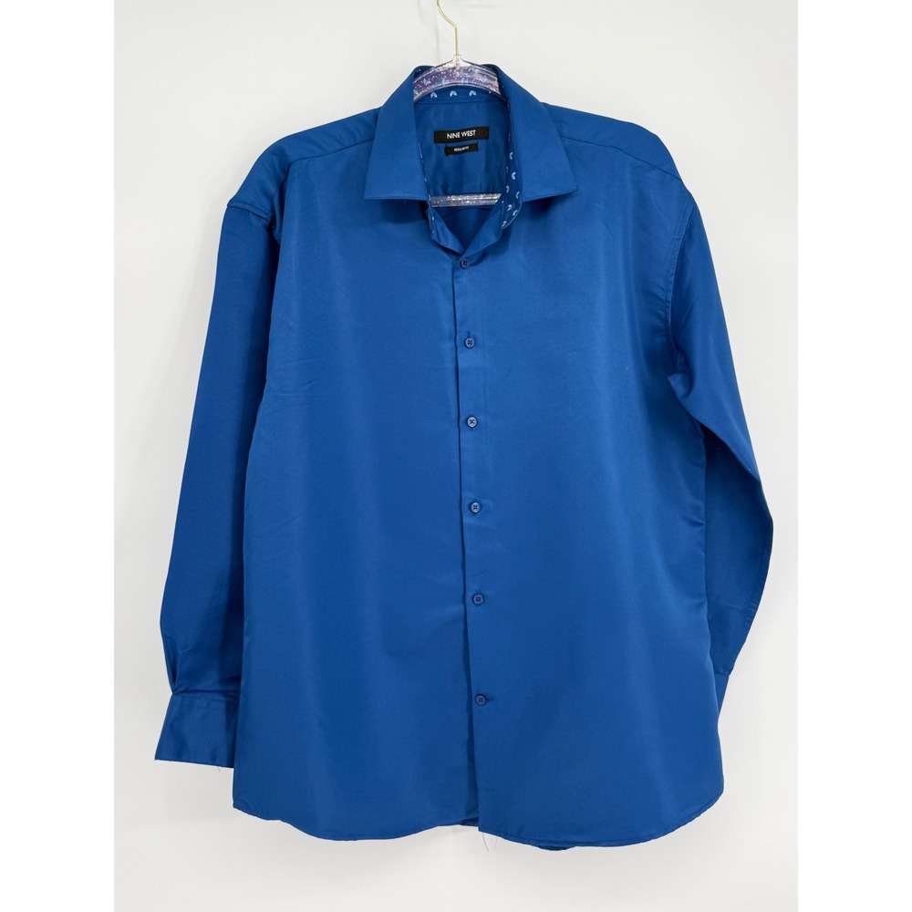 Nine West Mens Royal Blue Long Sleeve Button Down Shirt Sz‎ M 15-15.5